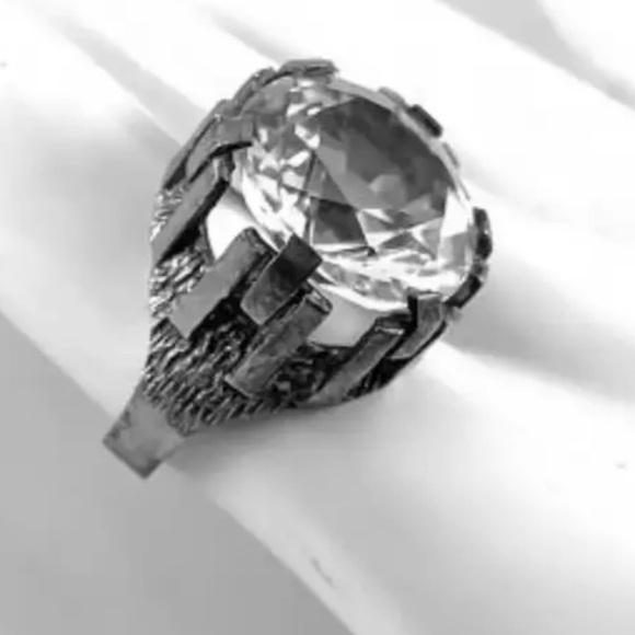 WOW! 1970’s Orneus Guldsmeds Sweden Handmade Sterling Silver Rock Crystal Ring 7 - Picture 8 of 11